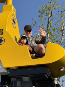 Father and son on a helicopter ride at Legoland